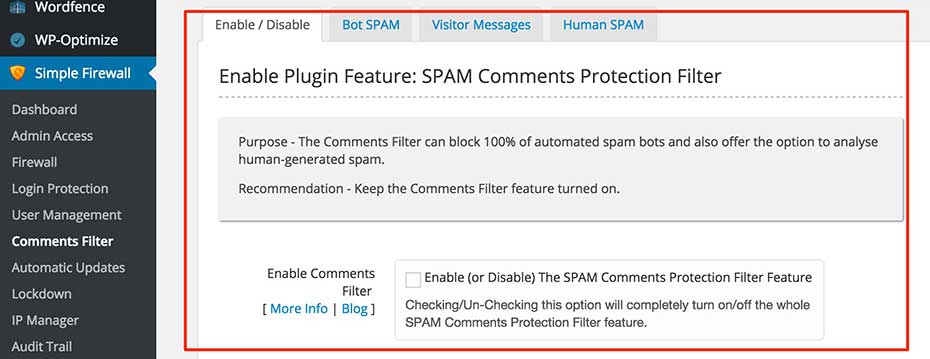 Simple Firewall Comments Filter